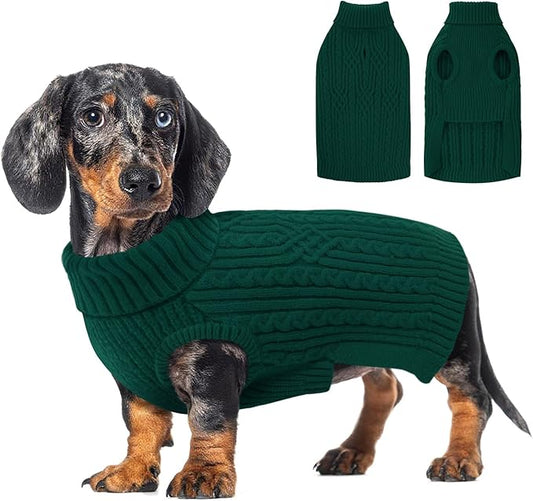 AOFITEE Small Dog Sweater, XS Dog Sweater Puppy Sweaters Girl Boy, Turtleneck Dogs Christmas Sweaters Pet Knitwear, Pet Sweatshirt Warm XSmall Fall Clothes for Yorkie, Chihuahua, Shih-tzu, Green XS