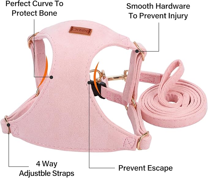 No Pull Dog Harness- Lightweight, Soft, Adjustable Small Harness Collar and Leash Set, Suitable for Cats Puppy Small and Medium-Sized Dog Outdoor Training and Running (Pink, M)