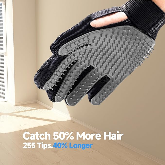 Cat & Dog Grooming Gloves for Shedding - Efficient Deshedding Pet Grooming Gloves 2-in-1 Deshedding Brush & Massage Mitt-Safe for Dogs & Cats (1 Pair Gray)