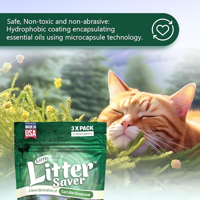 Little Litter Saver | a New Generation Of Cat Litter Box Deodorizer | Unique Formula for Slow Release | Natural Fresh Scent | Up to 15 Weeks Supply | 3 x 0.5oz bags (Cedar)