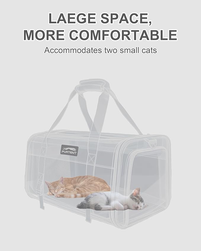Soft-Sided Large Cat Carrier for 2 Cats, Spacious Foldable Pet Travel Carrier for Large Cats up to 25 Lbs, Double Cat Bag with Shoulder Strap, 20x13x13 Inch, Fits Maine Coon and Small Dogs, Grey