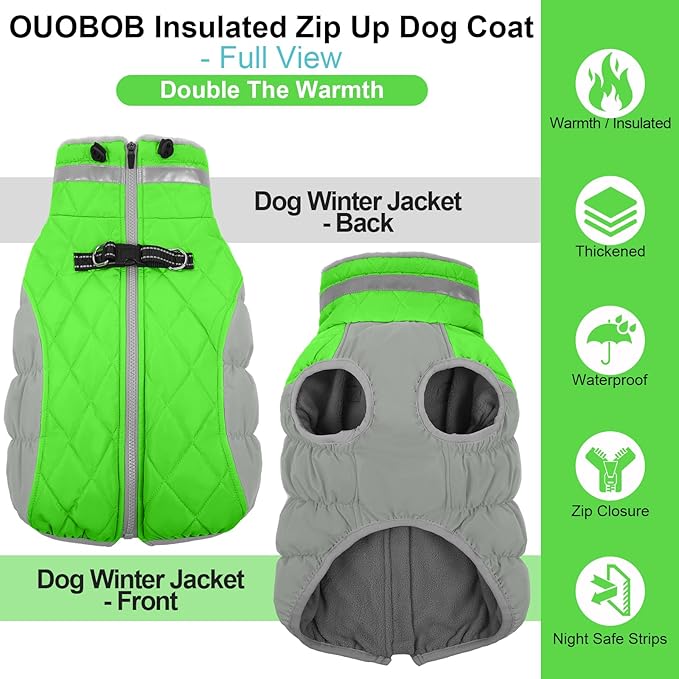 Warm Dog Coats for Medium Dogs, Waterproof Dog Jacket with Harness Built in, Zipper Clousure, Fleece Lining for Cold Weather Outdoor Walks, Snowsuit for Schnauzer, Boston Terrier, Pug - M