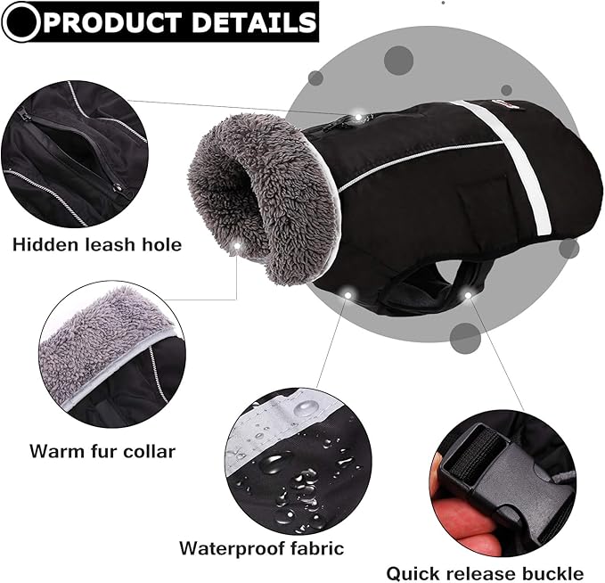 QBLEEV Warm Reflective Dog Jacket, Waterproof Winter Coat With Turtleneck for Cold Weather, Thick Fleece Snowsuit Christmas Vest Pet Apparel for Small Medium Large Dogs XL