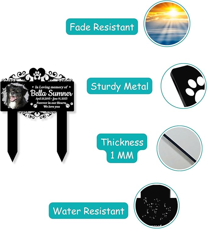 Custom Pet Grave Markers Dog | Custom Pet Headstones for Dogs | Best Gifts to Remember Your Four-Legged Companions | Personalized Grave Marker for Furry Friends with Watercolor Frame Photo