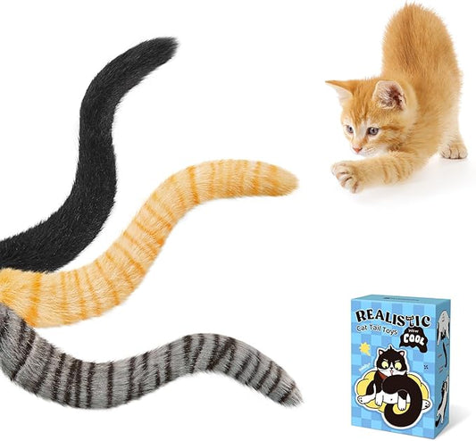 Potaroma Lifelike Tail Simulation Cat Toys, Pack of 3, Fluffy Durable, Crinkle Sound with Catnip Inside, Interactive Indoor Kitten Kicker for Kitty Exercise 9.8 Inches