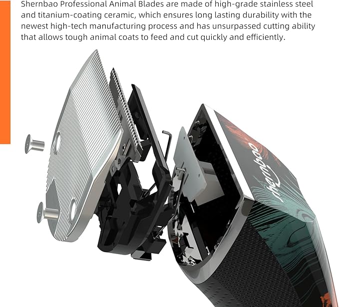 shernbao Professional Animal Grooming Clipper for Thick Heavy Coats, 5-Speed Low Noise Powerful Corded/Cordless 5-in-1 Blade for Small & Large Pet, Dog, Cat, Horse