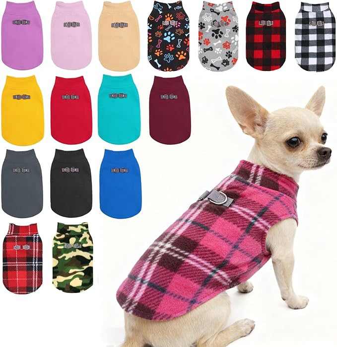 BEAUTYZOO Dog Fleece Vest Sweater Winter Jacket for Small and Medium Dogs with D-Ring Leash Cold Weather Coat Hoodie for XS S M Dogs Boy or Girls, Pink Buffalo M