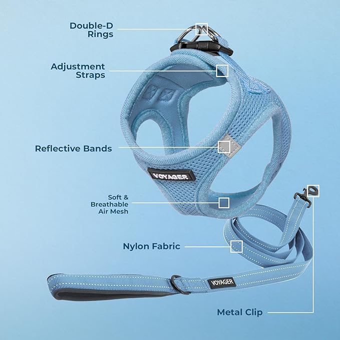 Voyager Step-in Air Cat Harness - All Weather Mesh Step in Vest Harness for Small and Medium Cats by Best Pet Supplies - Set (Baby Blue), XXS