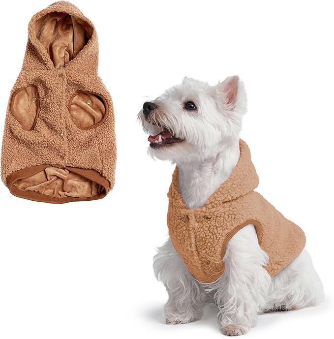 Spark Paws Teddy Dog Sweater, Sherpa Jacket Vest with Warm Fleece Lining, Winter Coat Suitable for Small Medium Large XL XXL Breeds - Brown - M