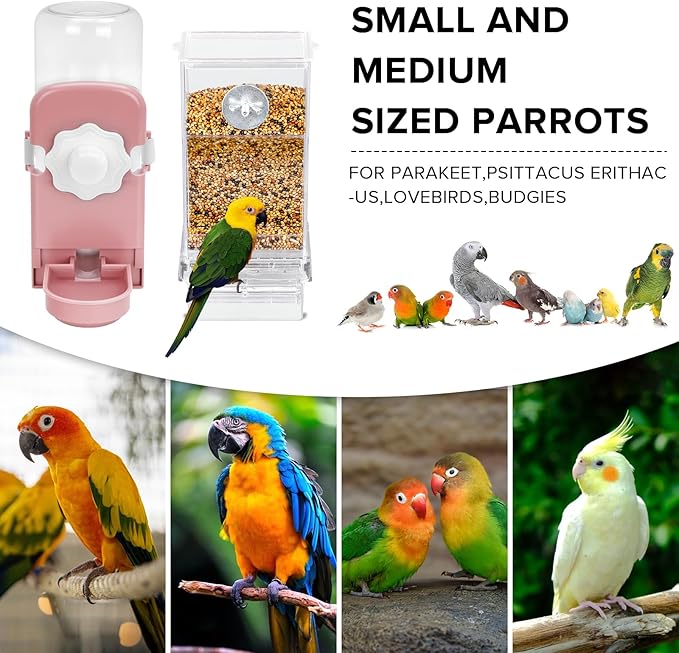 No Mess Bird Feeder Water Dispenser Set, Parakeet Cage Accessories, Bird Feeder and Waterers in Cage for Cockatiels, Finches, Lovebirds, Budgies, Canaries
