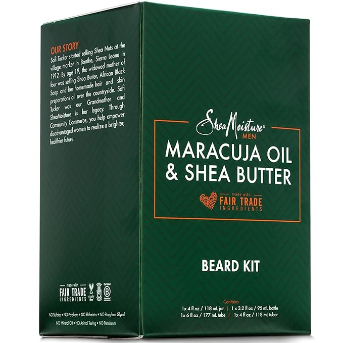 SheaMoisture Beard-Care Kit for Men, Includes Wash, Balm, Oil, Conditioner, Natural Shea Butter & Maracuja Oil, Great Gift
