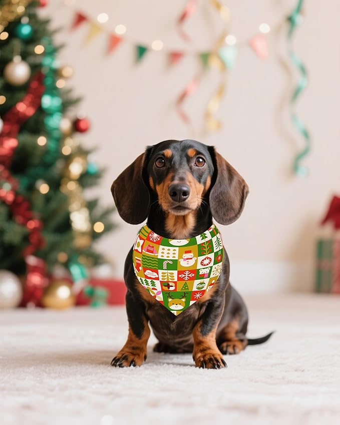 PET SHOW 100 Pack Christmas Dog Bandanas Bulk for Small Medium Dogs No Stitch Scarves Xmas Triangle Bibs Kerchief Set Pet Girl Boy Holiday Party Grooming Accessories, M