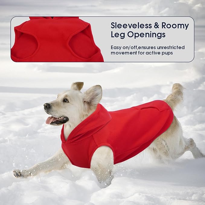 IECOii XXL Dog Hoodie for Large Dogs, Fleece Dog Sweatshirt for Large Breed Male Female Dogs,Pet Pouch Hoodie Winter Sweater Coat with Leash Hole, Warm & Lightweight Outfit for Pitbull, Red, 2XL