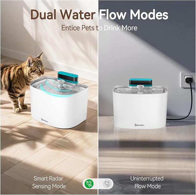 Cat Water Fountain, App Control Cat Fountain, 122oz/3.6L Pumpless Water Fountains for Cats Indoor with Stainless Steel Tray, Wi-Fi Dog and Pet Water Fountain (White, Fountain+2 Fliters)