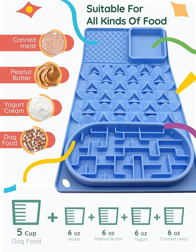 Slow Feeder Bowl for Large dog, Silicone Lick Mat & Snuffle Mat with Suction Cups - Interactive Puzzle Feeder to Slow Eating & Keep Busy, Reduce Vomiting & Relieve Boredom (21"x 11" Light Blue)