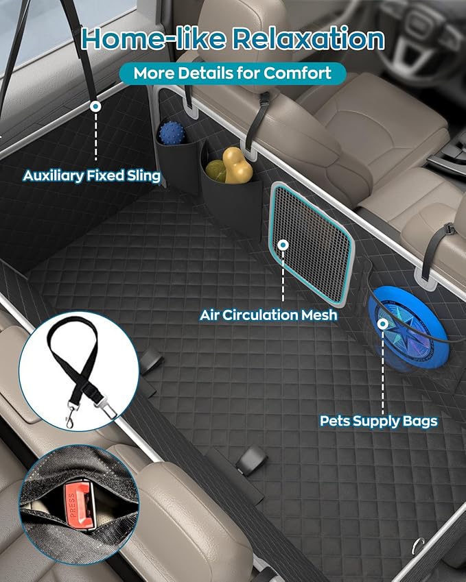 Dog Car Seat Cover for Back Seat, Hard Bottom Dog Hammock for Car, Waterproof Back Seat Extender for Large Dogs, Pet Seat Protector, Universal for Cars, SUVs, 400lb