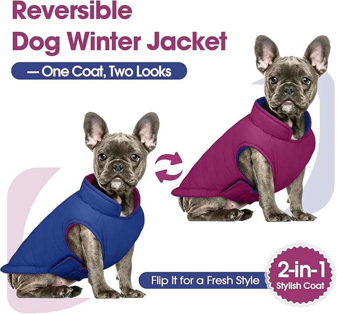 QBLEEV Reversible Dog Coat, Winter Warm Snowproof Dog Puffer Vest for Large Dogs Cold Weather, Windproof Lightweight Padded Jacket Snowsuit, Adjustable Outdoor Clothes for Great Dane, Violet, XXXL