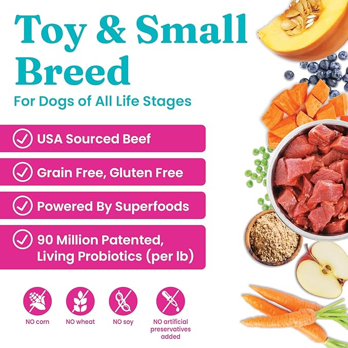 Solid Gold Toy & Small Breed Dry Dog Food Small Bites – Real Beef, Grain Free, Gluten Free, High Fiber Kibble with Probiotics for Gut Health & Digestion Support – Healthy Dog Food All Ages – 4LB