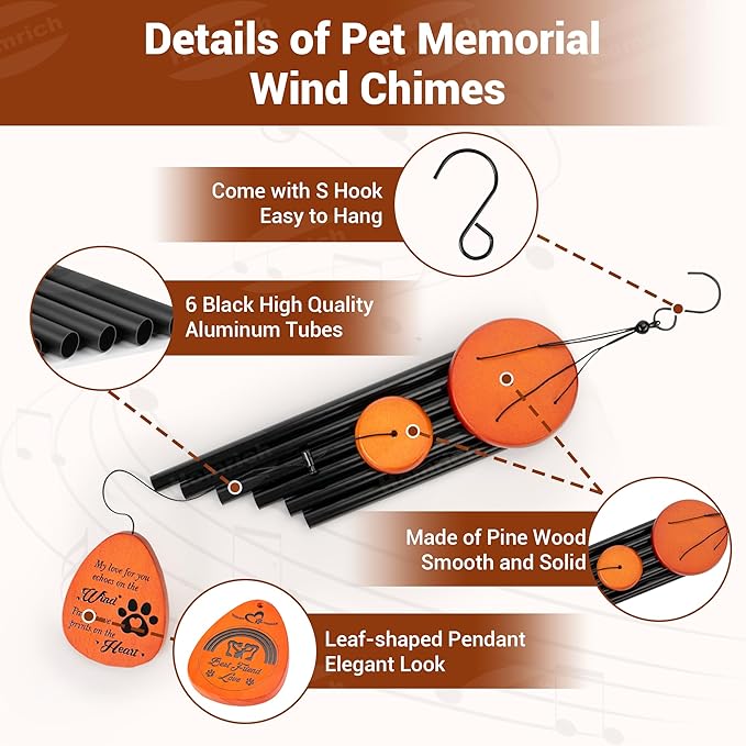 Homrich Pet Memorial Gifts for Dogs, 28" Dog Memorial Gifts for Loss of Dog, Memorial Wind Chimes, Pet Loss Sympathy Bereavement Gift Wind Chimes for Outside