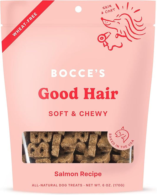 Bocce's Bakery Dailies Good Hair Dog Treats for Skin & Coat Support, Wheat-Free Dog Treats, Made with Real Ingredients, Baked in The USA, All-Natural Soft & Chewy, Salmon Recipe, 6 oz