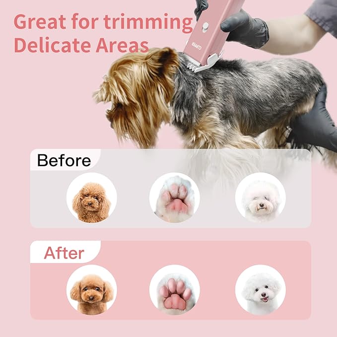 Pink Dog Cat Clippers, Home Professional Cordless Cat Grooming Tools for Dog Thick Coat Clippers, Low Noise Pet Hair Trimmer Kits with 9-Pieces