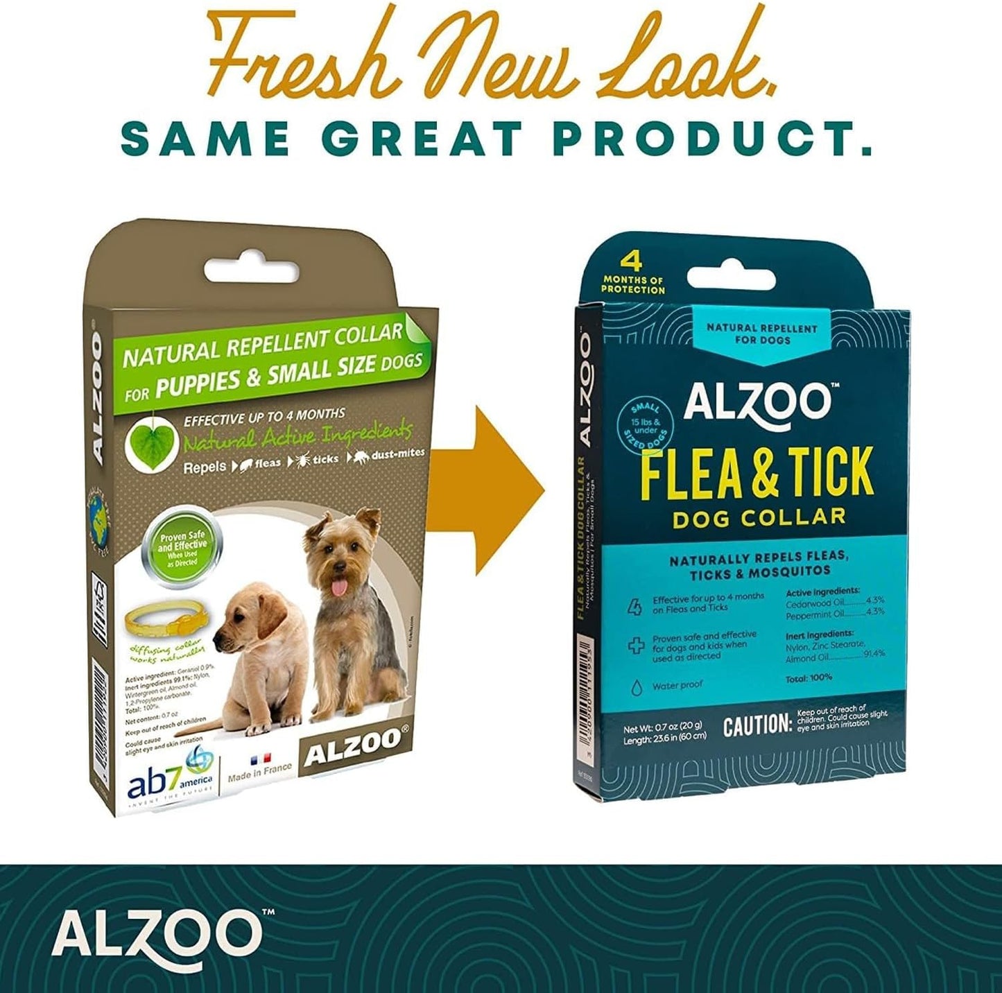 ALZOO Flea & Tick Dog Collar - Helps Repel Fleas, Ticks & Mosquitoes - 100% Plant-Based Active Ingredients - Waterproof - Up to 4 Months Protection - Small-Sized Dogs: 15 lbs & Under - Pack of 2