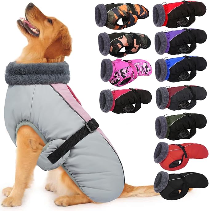 IECOii Dog Coats for Large Dogs Winter Waterproof, XXXL Dog Jacket with Adjustable Buckle,Thick Turtleneck Snow Jacket for Cold Weather, Pet Warm Fleece Vest for Doberman, Pink, 3XL