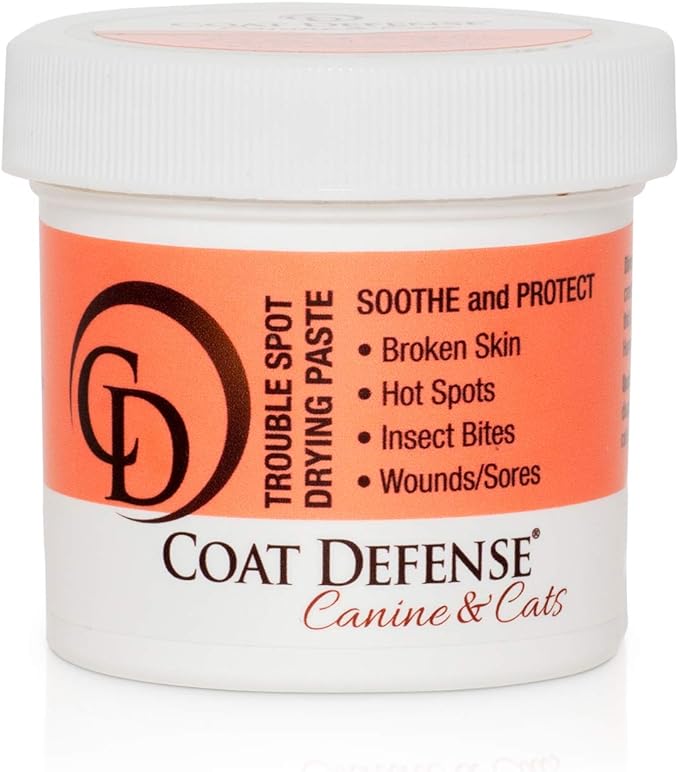 COAT DEFENSE Trouble Spot Drying Paste - Made in USA - 5 Oz Dog & Cat Skin Care, Itchy Skin & Allergies, Alleviates Hot Spots for Dogs & Cats, Insect Bites Relief & Dog Wound Care