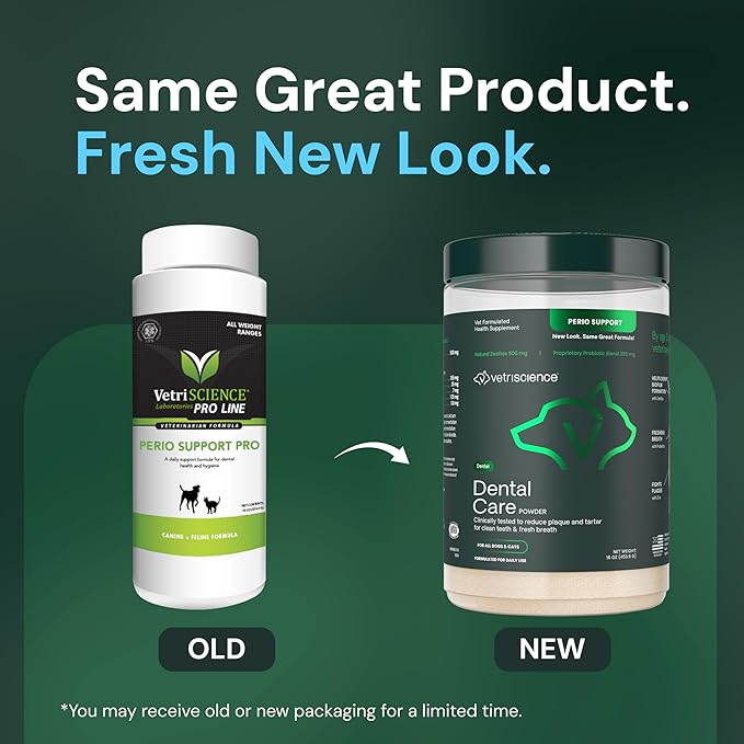 VetriScience Dental Care Powder - Dental Supplement Powder for Dogs & Cats - Supports Breath Freshening - Healthy Teeth & Gums - Easy-to-Use Oral Hygiene for Pets - 16 oz