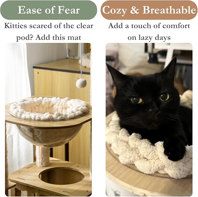 Cat Knitted Bed Mat, Extra-Soft Washable Warm Round Pads Cushions for Indoor Kittens, Cat Trees Towers, Perfect for Kneading and Sleeping (White,Small)