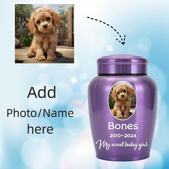 Personalized Cremation Urns for Pet Ashes, Custom Pet Name and Photo for Memorials Urns, 8.6 Inches Large Pet Urns for Dogs and Cats Ashes (Oval)