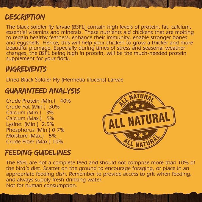 Dried Black Soldier Fly Larvae for Chickens, Natural Healthy Chicken Treats for Backyard Poultry - 10 lb. Bag