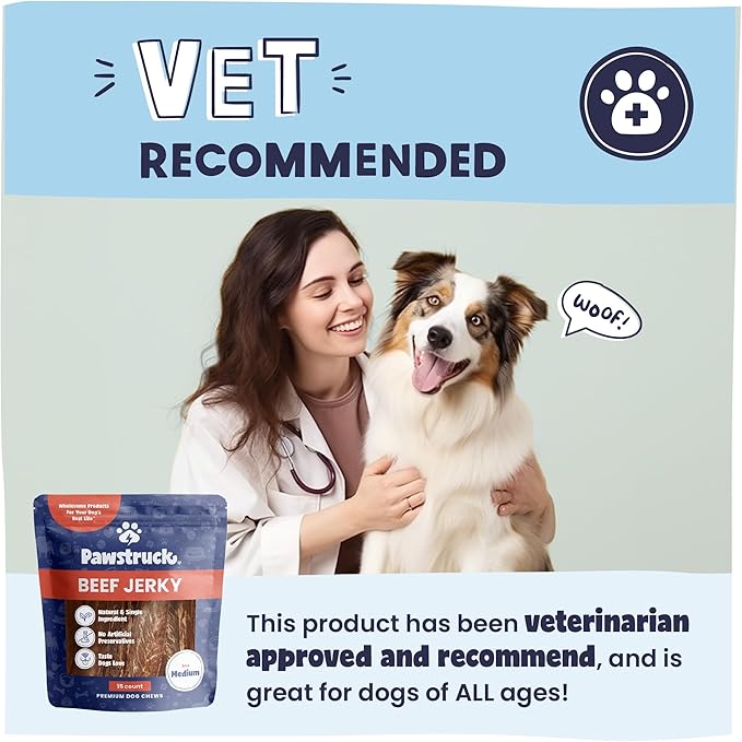 Pawstruck Premium Beef Jerky Dog Treat Chews, Medium 4"-6" Strips – Supports Hip & Joint Health, Rich in Glucosamine & Chondroitin, No Added Preservatives – 25 Count