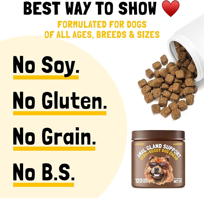 Anal Gland Relief Chews for Dogs Fiber & Digestive Support Supplement Soft Treats for Healthy Bowel & Gland Function Helps Reduce Scooting Promotes Dog Health & Comfort 120 pcs