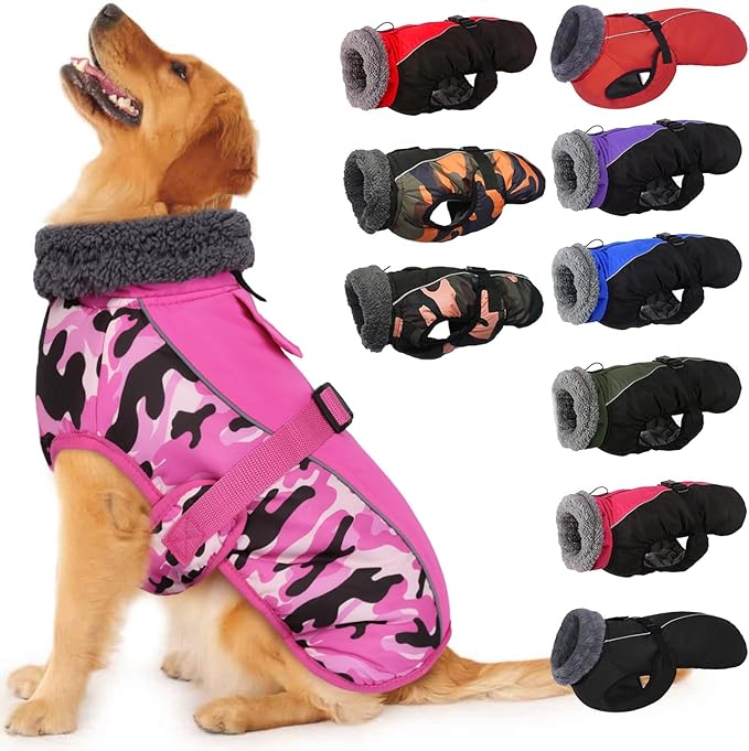 IECOii Extra Warm Reflective Adjustable Dog Jacket - Fleece Turtleneck Winter Coat for Cold Weather - Soft Coat for Small, Medium, Extra Large Dogs