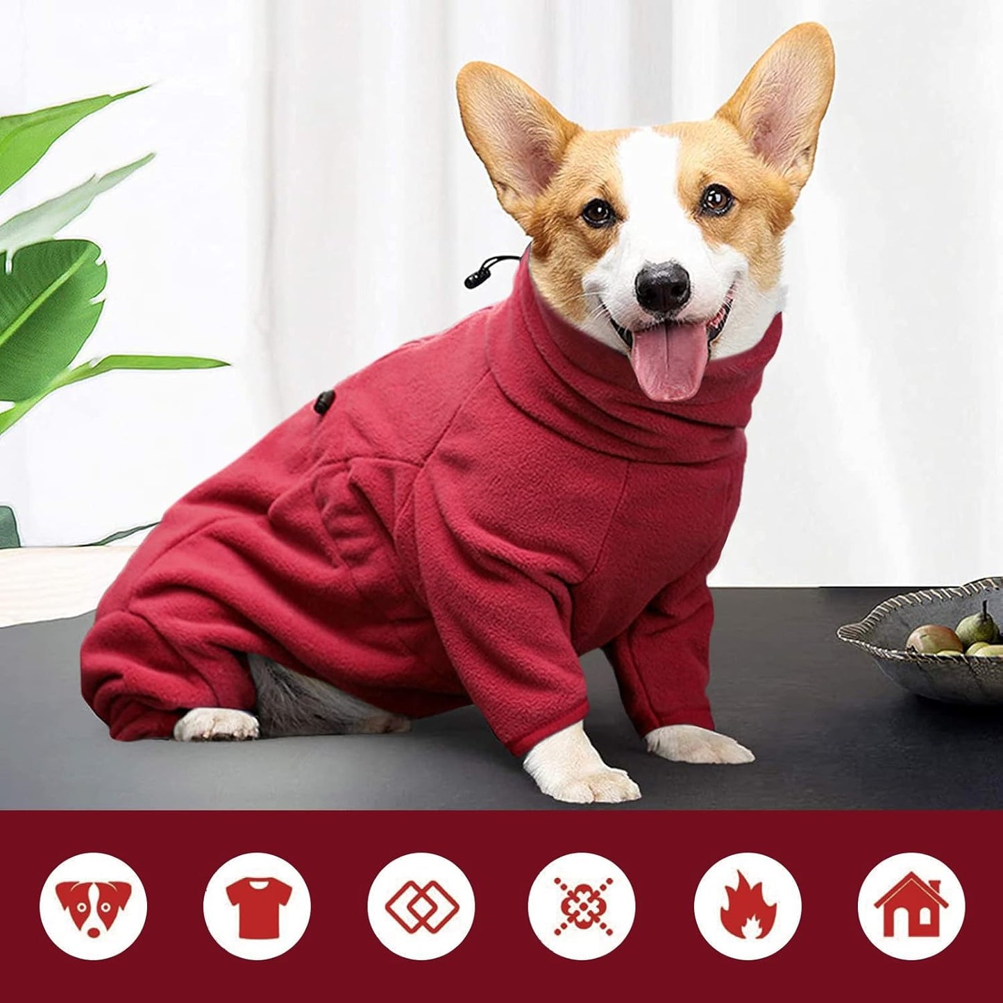 ROZKITCH Dog Winter Coat Soft Fleece Pullover Pajamas, Pet Windproof Warm Cold Weather Jacket Vest Cozy Jumpsuit Apparel Outfit Clothes for Small Medium Large Dog Walking Hiking Sleep Red S