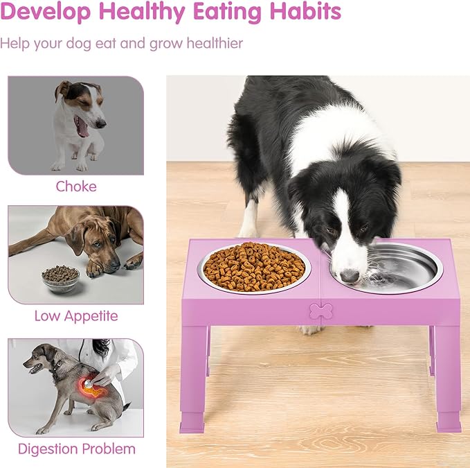 Elevated Dog Bowls Large Breed XIAZ Raised Dogs Bowl Stand Large/Medium Sized Dog 1L Food Water Bowl Stands 5 Heights Adjustable 9/11/12/15in Pink Pet Feeder Dish Station