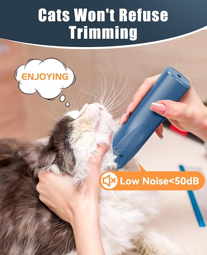 oneisall Pet Clipper for Cat Matted Hair, Pet Shaver for Cats Quiet Pet Clippers Waterproof Cordless Cat Clippers for Matted Hair Long Hair with Storage Bag (Blue)