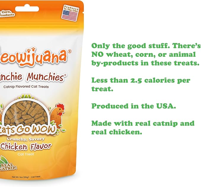 Meowijuana Crunchie Munchie Catnip Treats | Chicken | Made with Organic Catnip | Produced in The USA | Low Calorie Cat Snack