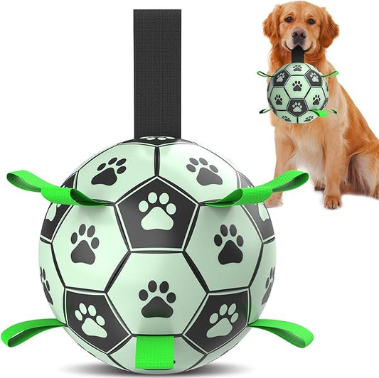 QDAN Dog Ball, Glow in The Dark Dog Toys, Light Up Soccer Ball for Dogs, Outdoor Dog Toys, Doggy Water Toy, Puppy Birthday Gifts for Medium Large (8 Inch)