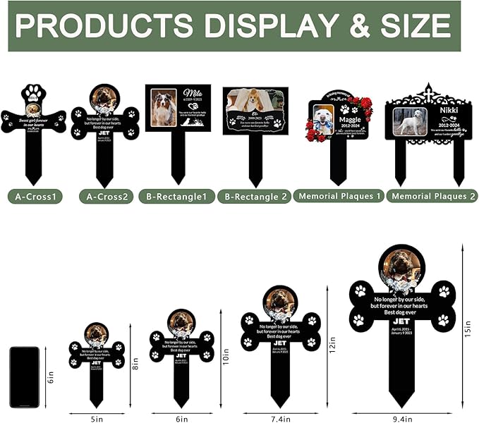 Custom Pet Grave Markers -Dog Grave Markers Outdoor Pet Grave Markers Cat Grave Markers for Cemetery Dog Tombstones for Graves Outdoor Dog Memorial Gifts for Loss of Dog (A-Cross2), Black