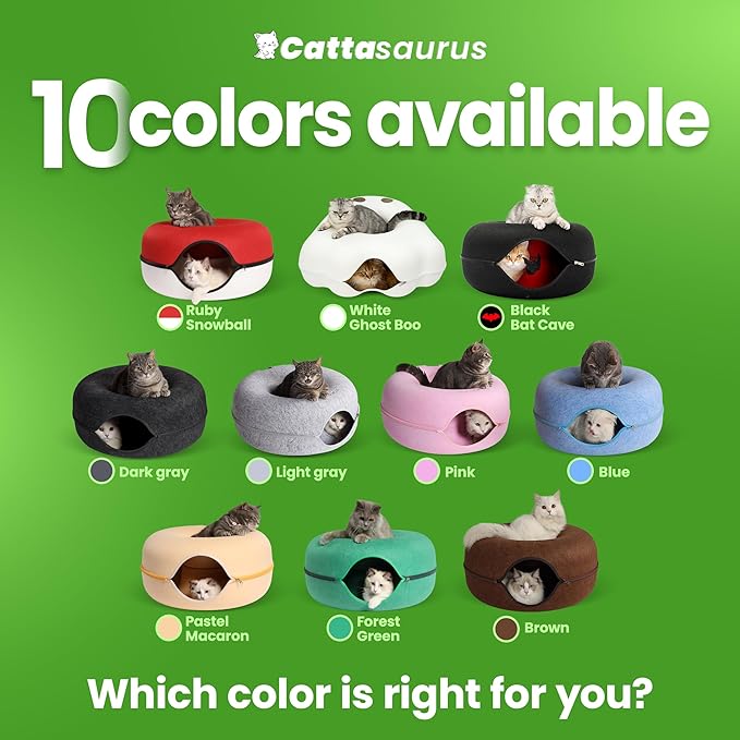 Cattasaurus Unique Gothic Peeka-Boo Cat Cave, Extra Spacious for Multiple & Large Cats 15+ lbs, Scratch Detachable Cat Beds for Indoor Cats, Washable Tunnel Bed (White Ghost, Jumbo)