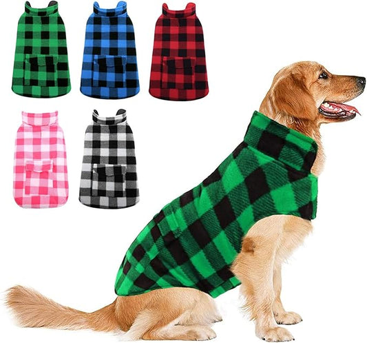 ASENKU Dog Winter Coat, Fleece Doggie Jacket Plaid Reversible Vest Waterproof Windproof Cold Weather Clothes for Small Medium Large Dogs (XXL, Green)