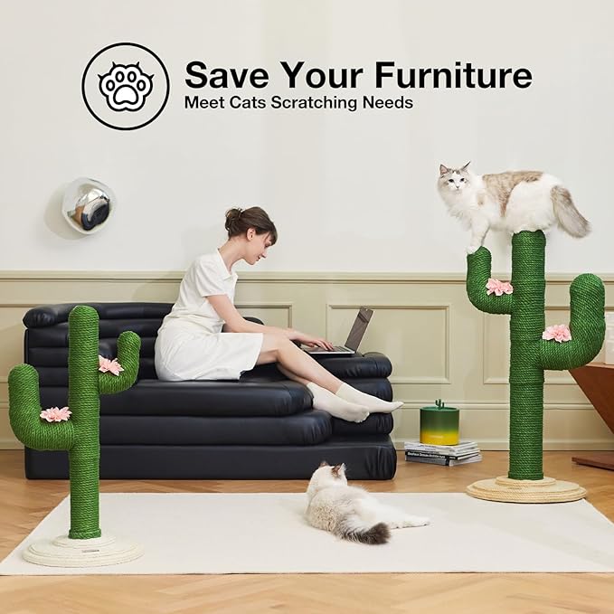 VETRESKA Cat Scratching Post, Cactus Scratch Posts for Indoor Adult Cats Kittens, 41.3 Inches Large Sisal Cat Scratcher, Extra Large Sisal Cat Scratcher, Durable Cat Scratch Tree for Active Cats