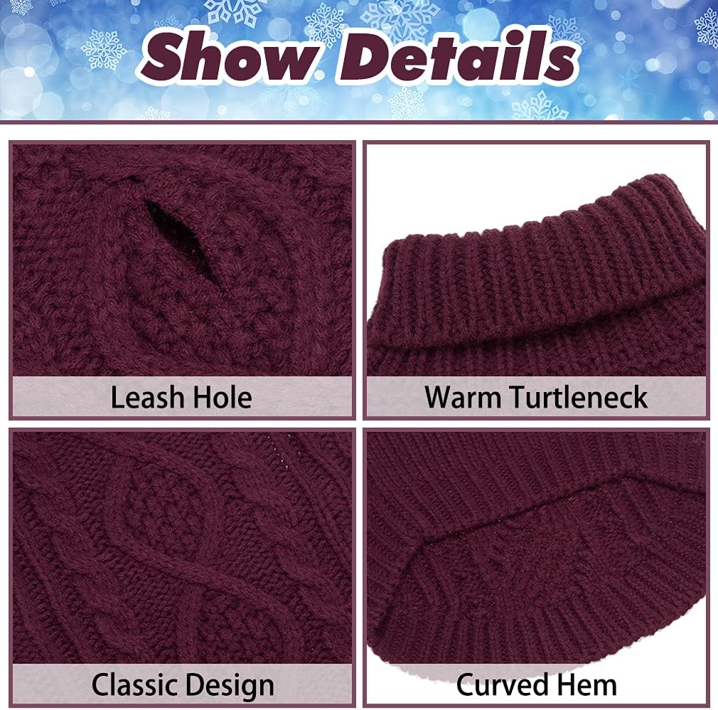 BINGPET Thermal Knitted Dog Sweater, Winter Dog Cat Coat, Warm Sweater for Small Medium Large Dogs, Classic Cable Knit Turtleneck Pullover, Purple, Large, 100% Acrylic, Machine Wash