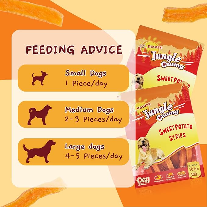 Jungle Calling Sweet Potato Dog Treats,Low Fat Natural Soft Chews for Weight Management, Single Ingredient and Grain Free Healthy Snacks Puppy Adult Dogs,10.6oz