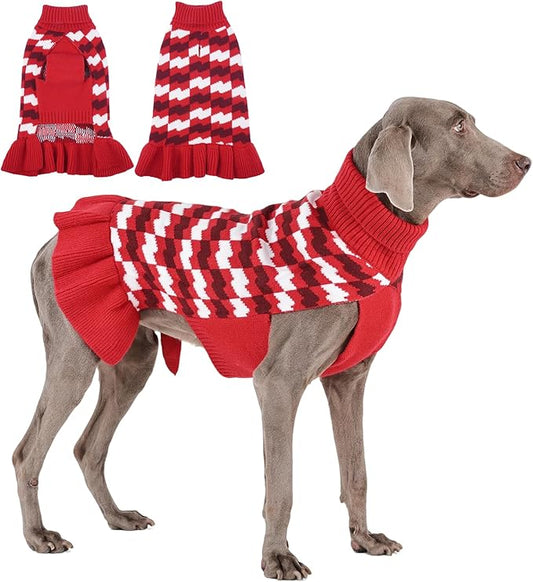 Dog Sweaters for Extra Large Dogs Girl, Dog Sweater Dress with Leash Hole, Thick Turtleneck Knitwear for Female Dogs, Warm Fall Winter Dress for Cold Weather, Holiday - Red XXXXXL