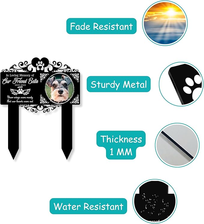 Custom Pet Grave Markers Dog | Custom Pet Headstones for Dogs | Best Memorial Gifts to Tribute Your 4-Legged Companions | Personalized Grave Marker for Furry Friends with Round Photo Frame