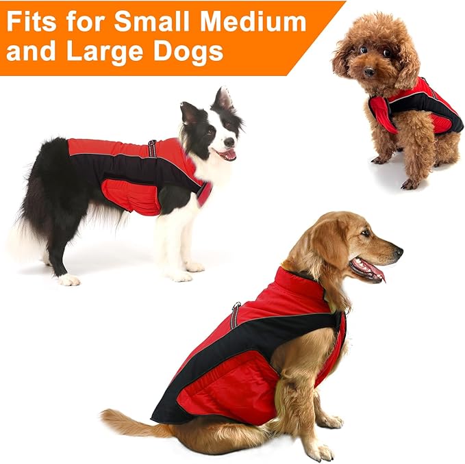 Warm Dog Winter Coat, Gimilife Dog Sweater Cold Weather Coats Waterproof Dogs Apparel Clothes Pet Jacket Padded Vest Outfit for Small Medium Large Dogs