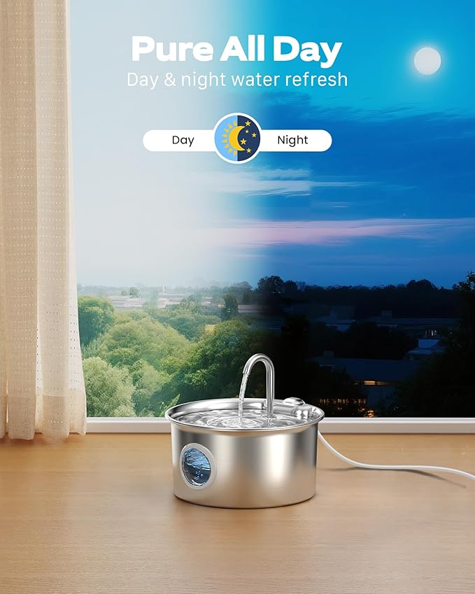 Stainless Steel Cat Water Fountain: Cat Fountain for Drinking - 88oz/2.6L Pet Water Fountain for Cats Inside- Silent Cats Water Bowl Dispenser - Kitty Drinking Fountains - 6 Filters + 3 Sponges